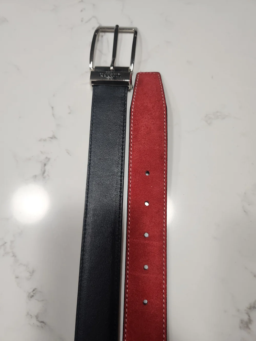 Sergio Cerruti Men's Black Leather Belt with Polished Silver Buckle